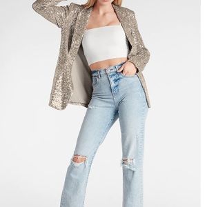 Express Champagne Sequin Boyfriend Blazer